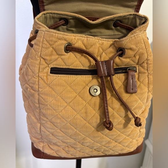 LL Bean Tan Corduroy and Lather Backpack Purse